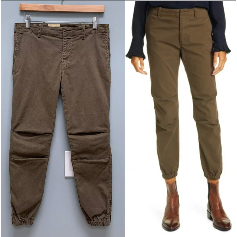 Nili Lotan 4 French Military $345 Pants Cargo Cropped Jogger Cotton Dark Brown